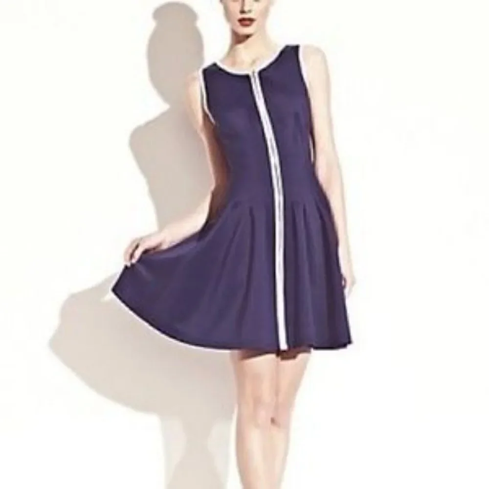 Vintage Betsey Johnson Navy Zipper Front Dress w/ White Piping Sz:6 - Picture 11 of 11